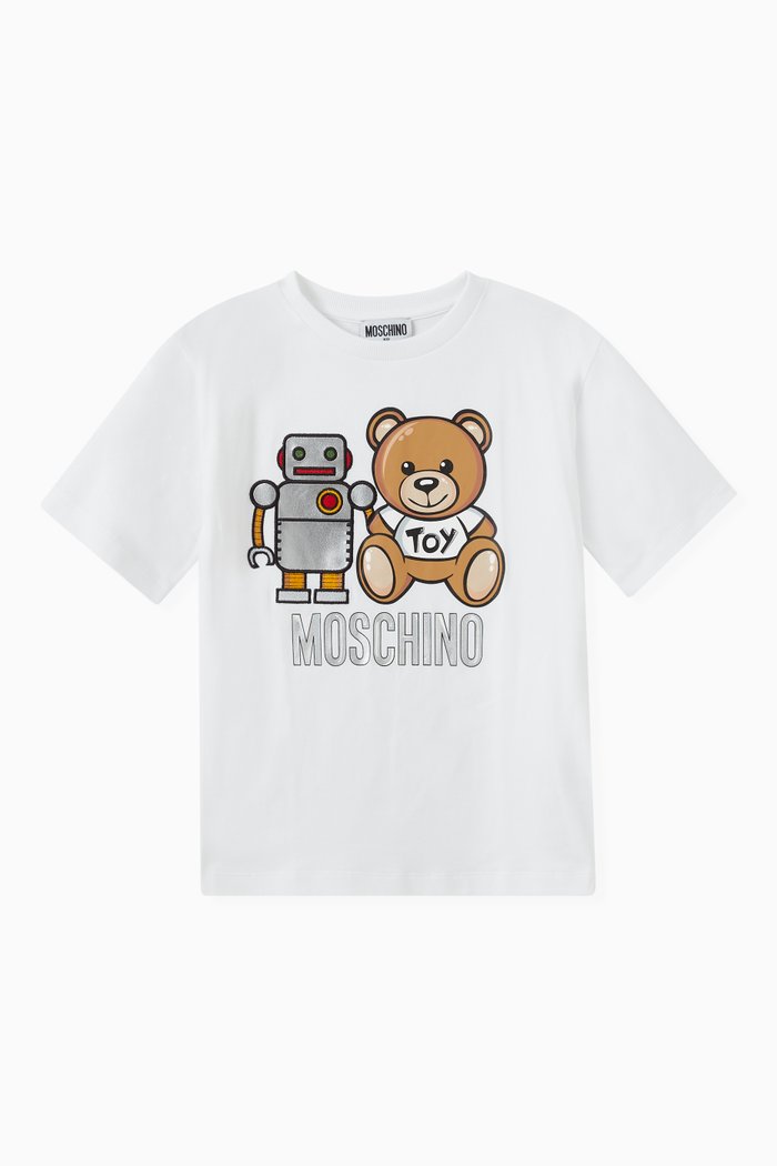 

Bear with Robot Print T-shirt in Cotton, White