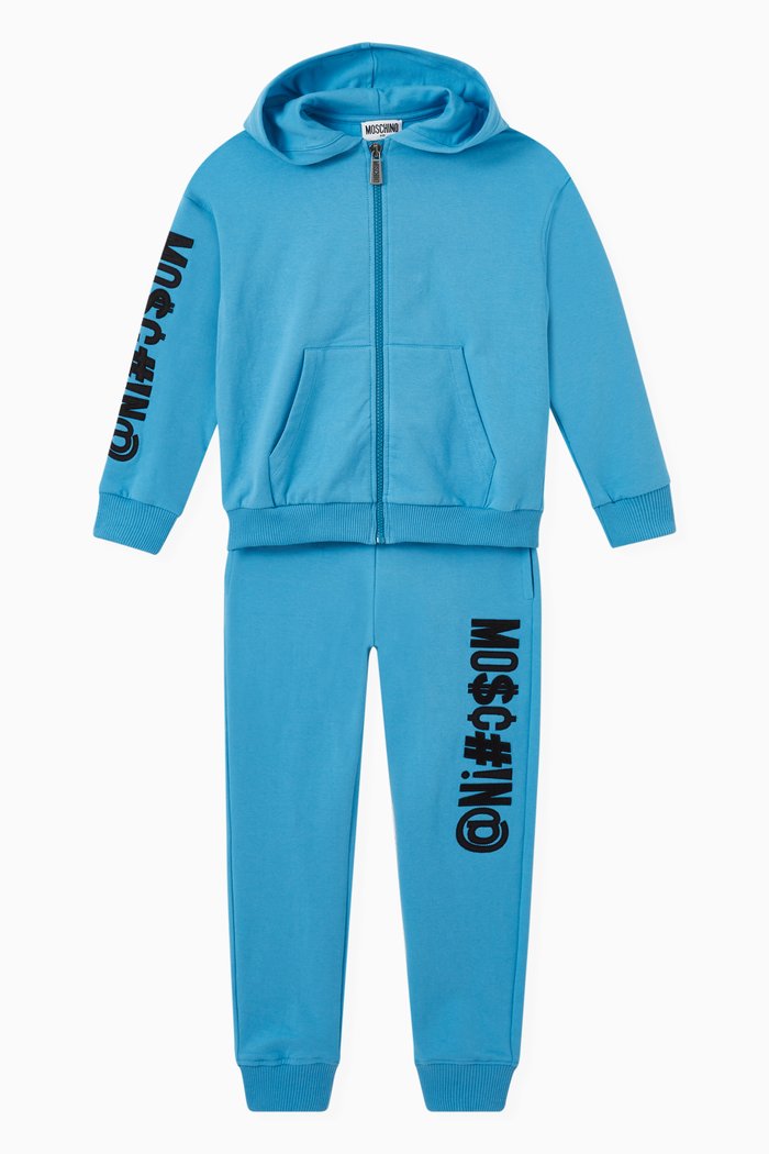 Symbol Logo Print Tracksuit Set in Cotton, Blue