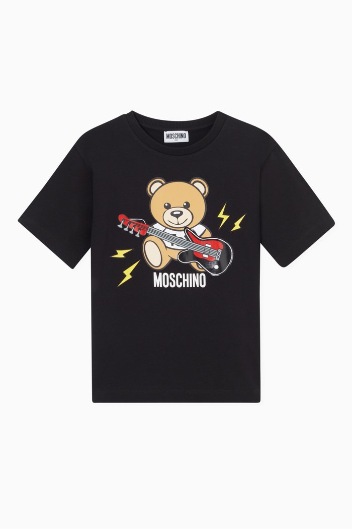 

Teddy Bear with Guitar Print T-shirt in Cotton, Black