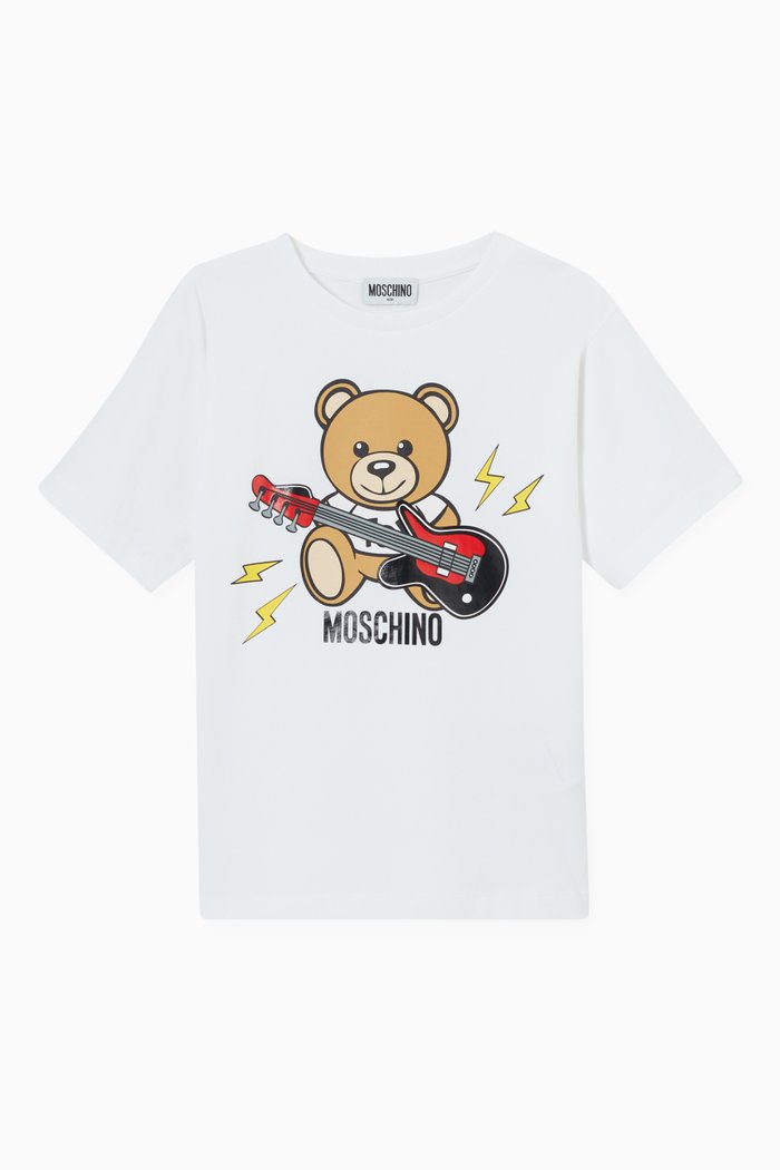 

Teddy Bear with Guitar Print T-shirt in Cotton, White
