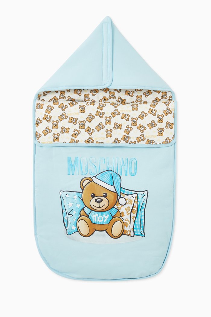 Teddy Bear with Pillow Sleeping Bag in Cotton, Blue