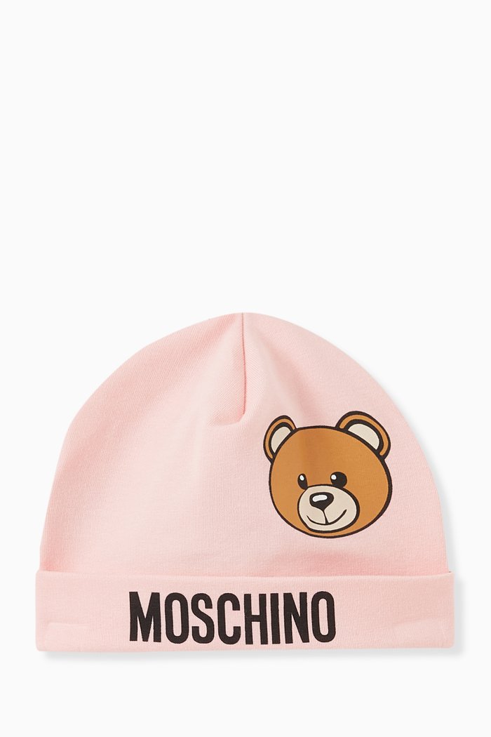 Teddy Bear Print Hat in Cotton, Pink