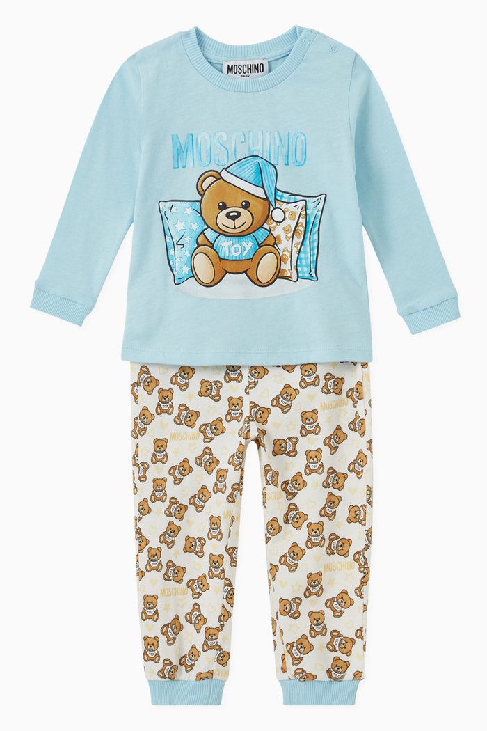 

Bear Print T-shirt and Trousers Set in Cotton, Multicolour