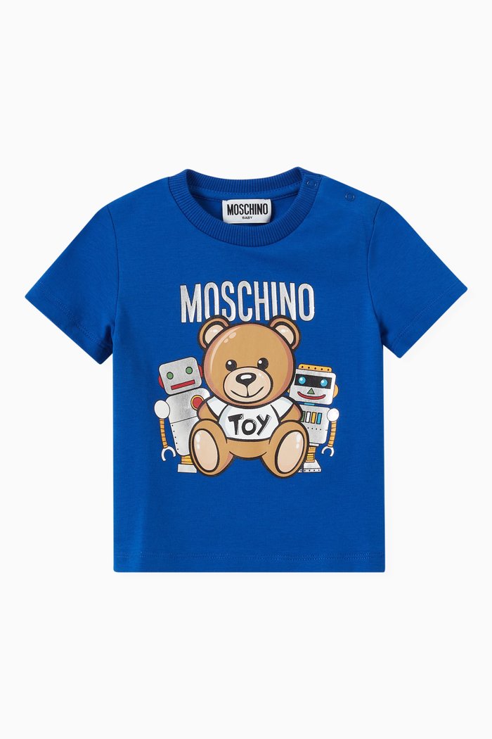 

Teddy Bear with Robot Print T-shirt in Cotton, Blue