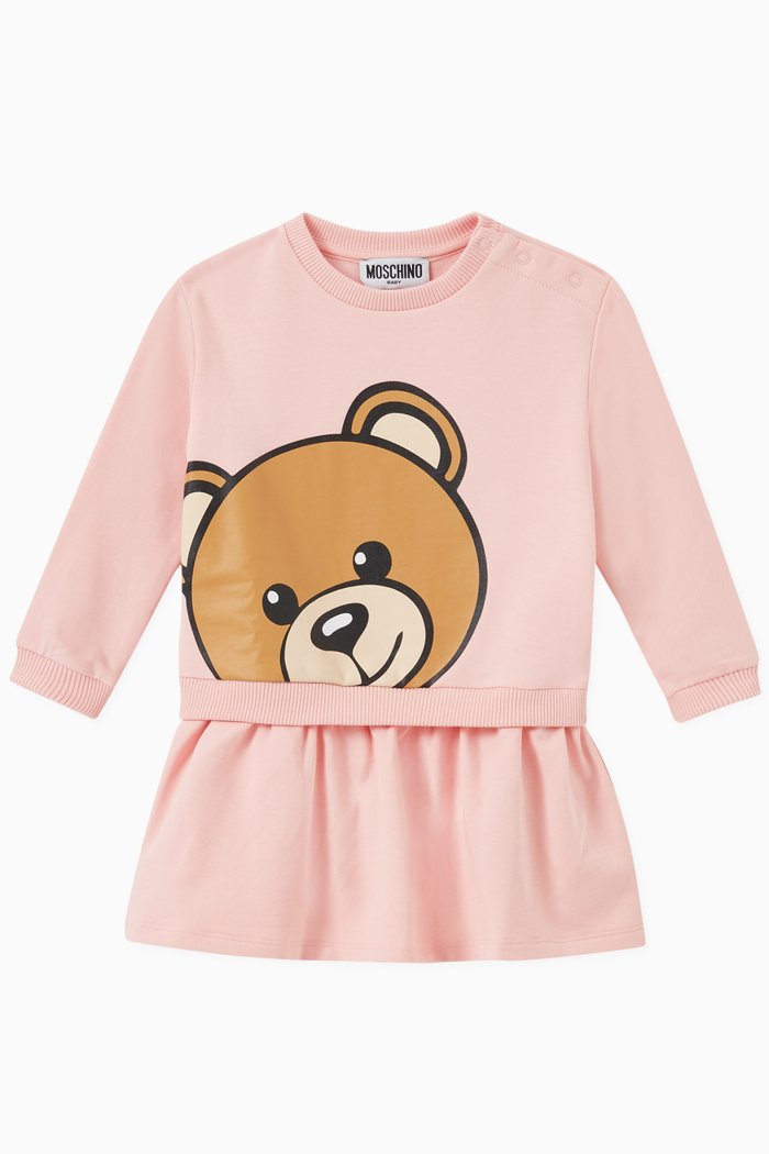 

Teddy Bear Print Dress in Cotton, Pink