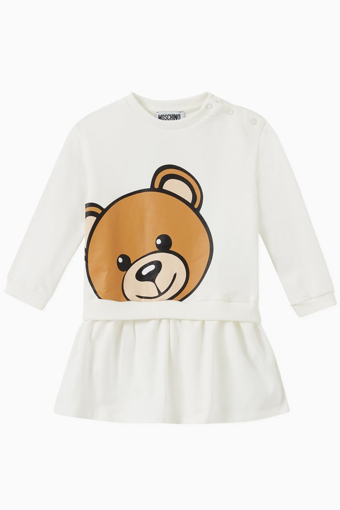 

Teddy Bear Print Dress in Cotton, White