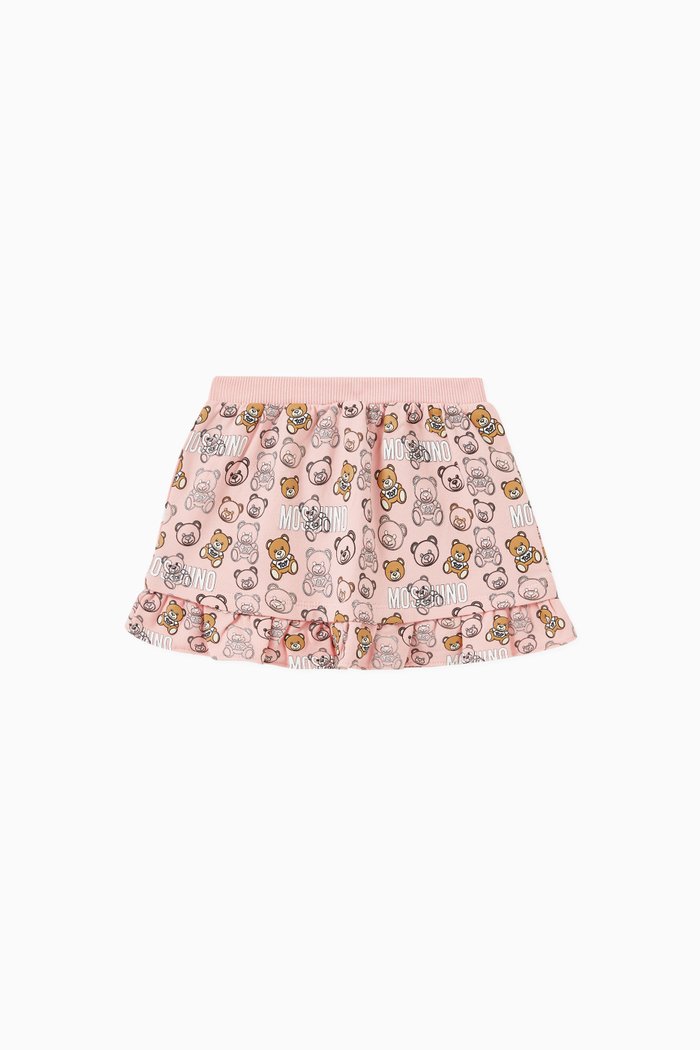 

Bear Print Flared Skirt in Cotton, Pink