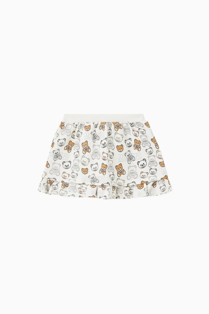 

Bear Print Flared Skirt in Cotton, White