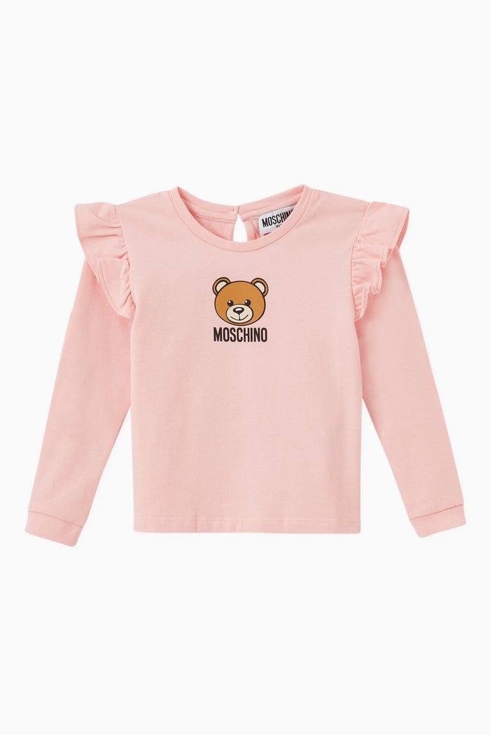 

Ruffled Teddy Bear Print T-shirt in Cotton, Pink