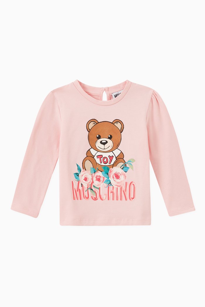 

Teddy Bear with Flower Print T-shirt in Cotton, Pink
