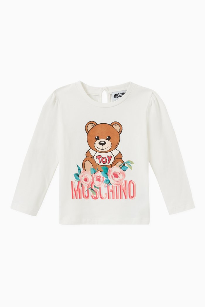 

Teddy Bear with Flower Print T-shirt in Cotton, White