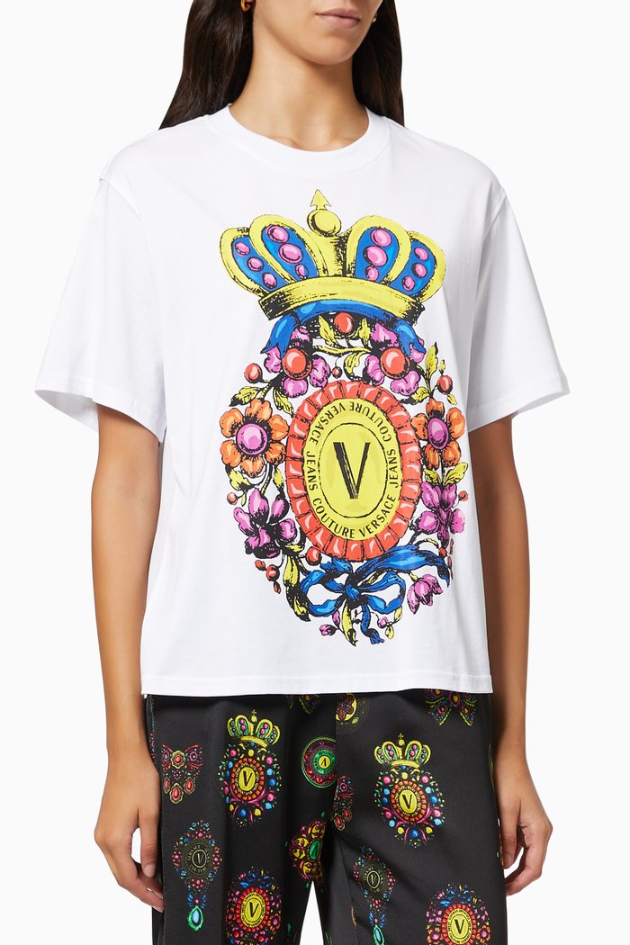 

Colourful Logo T-shirt with Pleats in Cotton, White