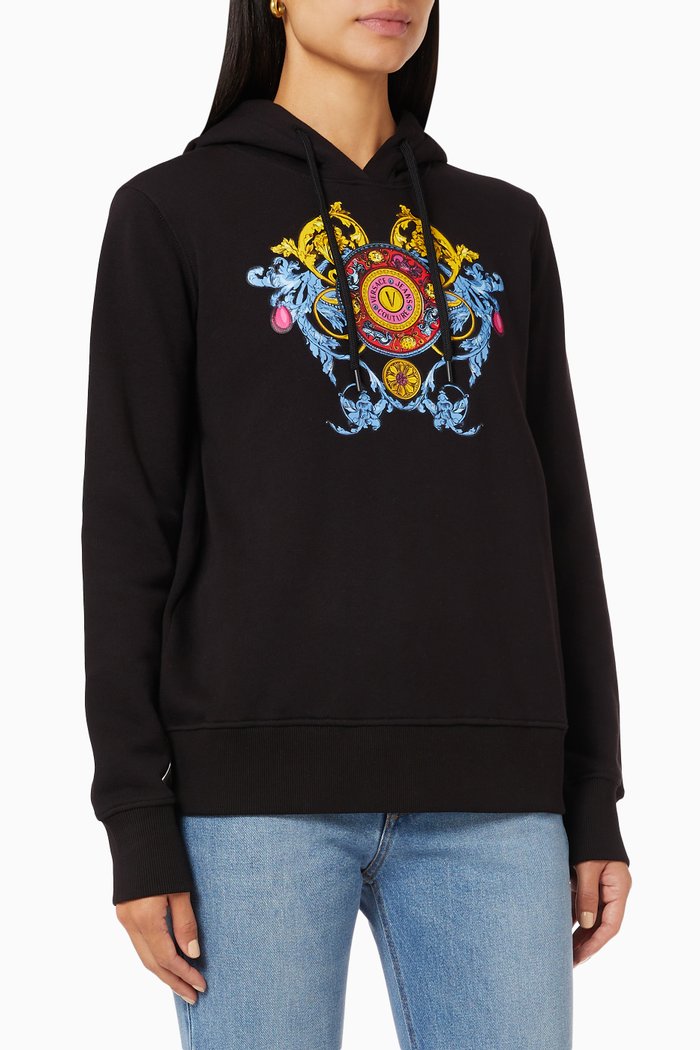 

Regalia Print Hoodie in Cotton Terry, Black