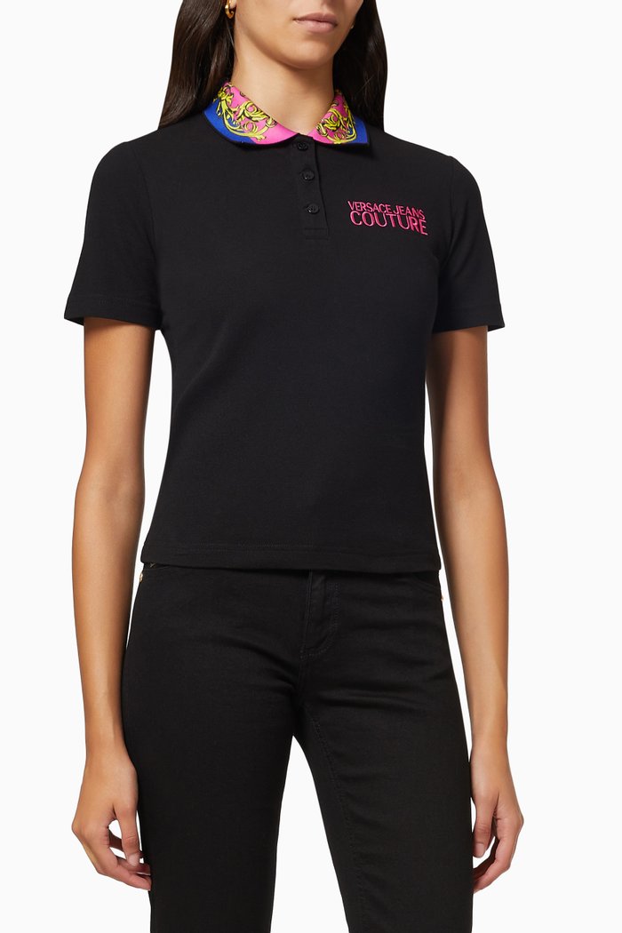 

Baroque Print Polo Shirt in Cotton, Black