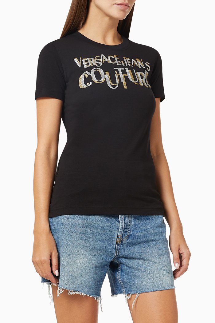 

Glitter Print Logo T-shirt in Cotton, Black