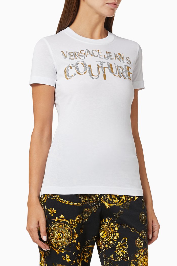 

Glitter Print Logo T-shirt in Cotton, White