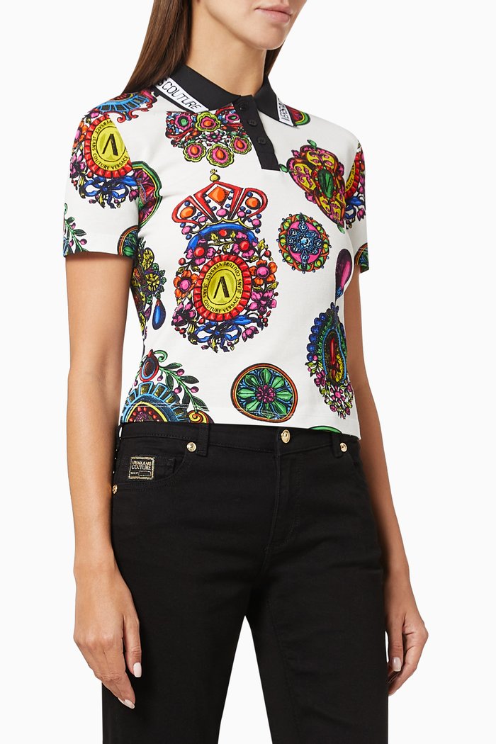

Regalia Print Polo Shirt in Cotton, White