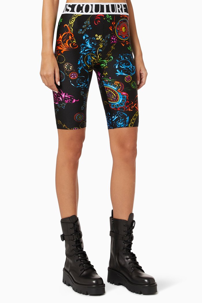

Logo Baroque Print Biker Shorts, Black