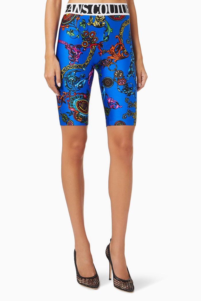 

Logo Baroque Print Biker Shorts, Blue