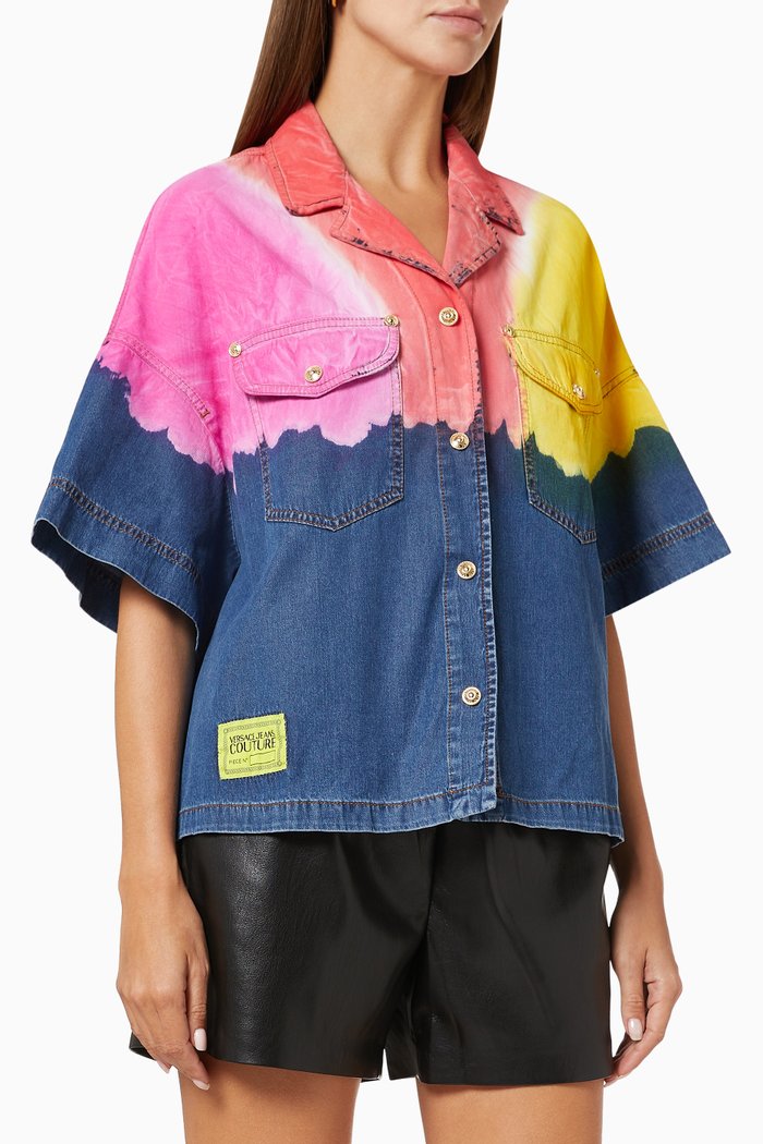 

Tie-Dye Print Denim Shirt in Cotton, Multicolour