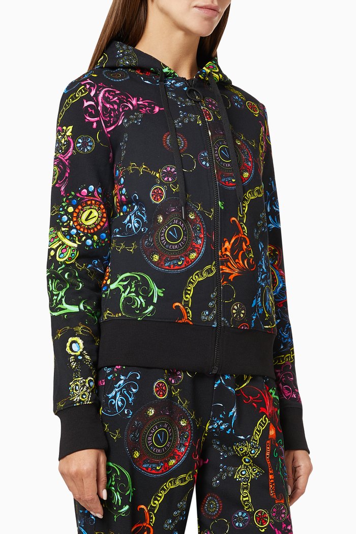Regalia Baroque Print Hoodie in Cotton, Black