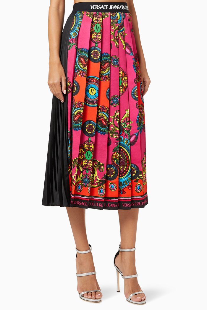 

Baroque Print Pleated Midi Skirt, Pink
