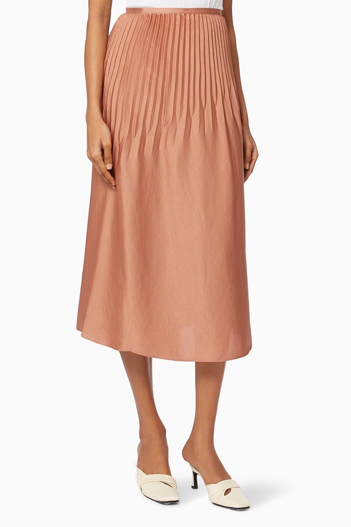 

Pleated Paneled Skirt in Satin, Brown