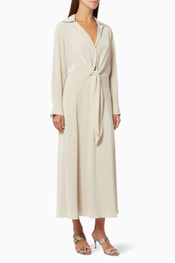 

Front Tie Collared Dress, Neutral