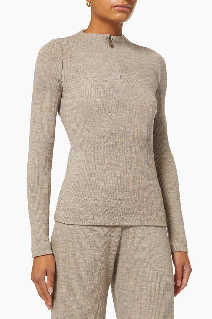

Half Zip Sweater in Rib Knit, Neutral