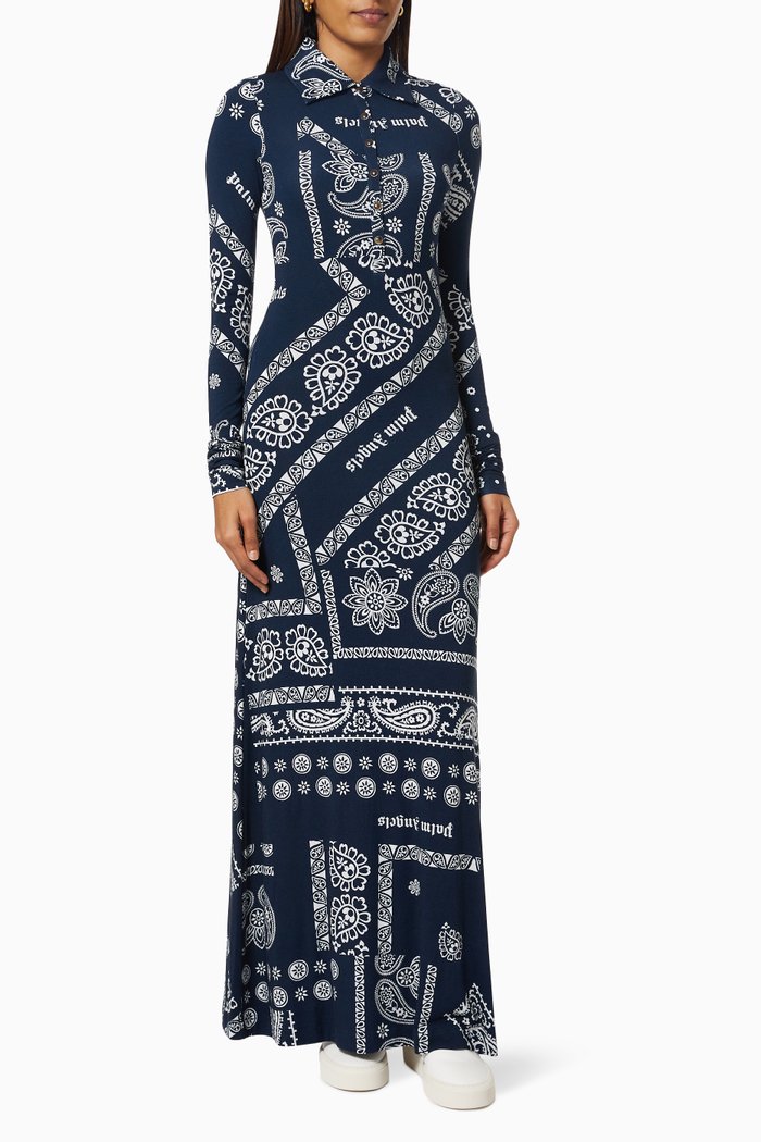 Bandana Print Dress in Stretch Viscose, Blue