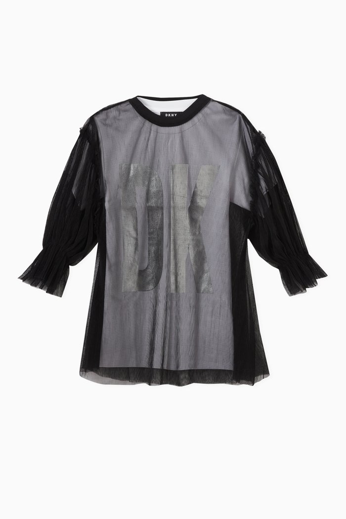 

DKNY 2-in-1 T-shirt Dress in Tulle & Jersey, Black