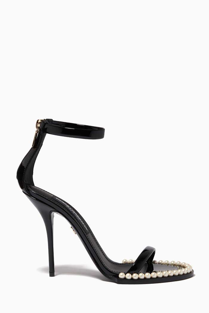 

Keira 105 Sandals with Pearl Trim in Patent Leather, Black