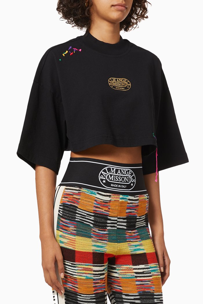 

x Missoni Heritage Cropped T-shirt in Cotton Jersey, Black