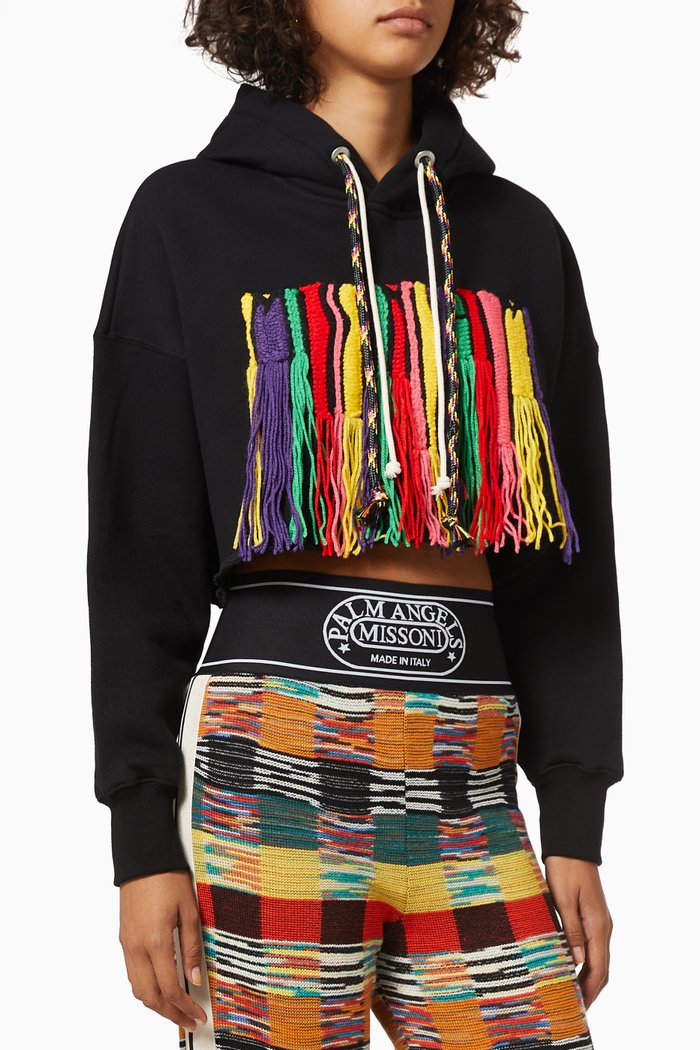 

x Missoni Melted Logo Cropped Hoodie in Cotton Jersey, Black