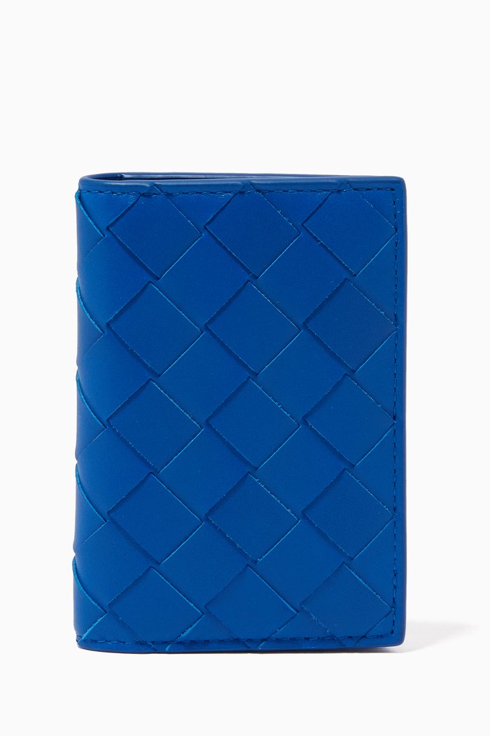 

Bi-fold Card Case in Intrecciato Calfskin, Blue