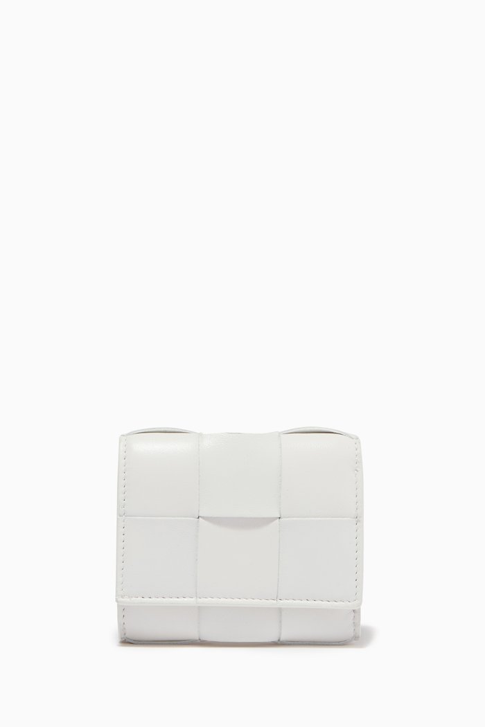

Tri-fold Zip Wallet in Intrecciato Nappa, White