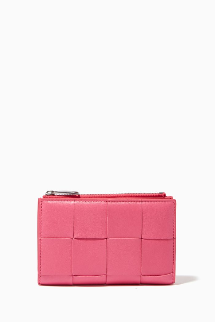 

Bi-fold Zip Wallet in Intrecciato Nappa, Pink