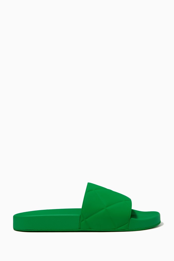 

Slide Sandals in Quilted Rubber, Green