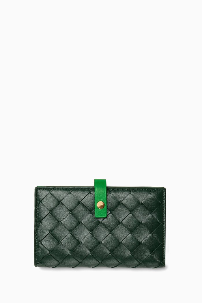 

Bi-Fold Zip Wallet in Intrecciato Nappa, Green