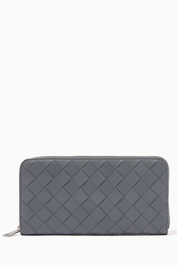 

Zip-around Wallet in Intrecciato Calfskin, Grey