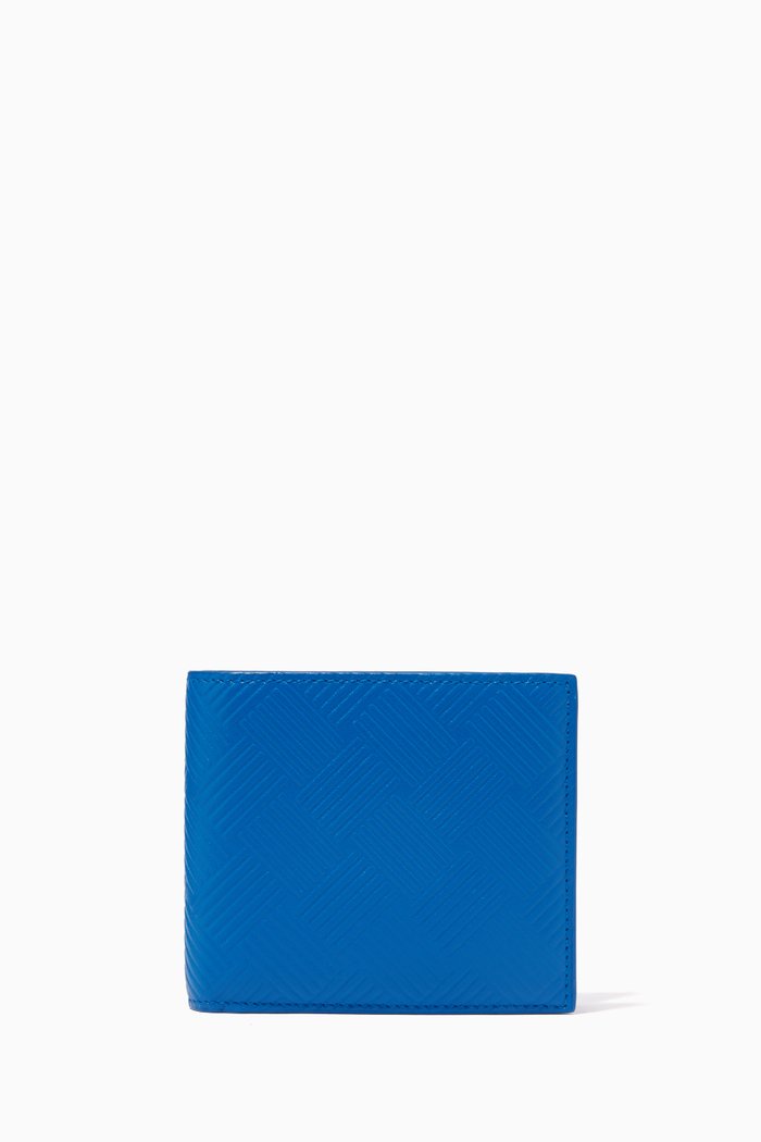 Bi-fold Wallet in Intrecciato Debossed Calfskin, Blue