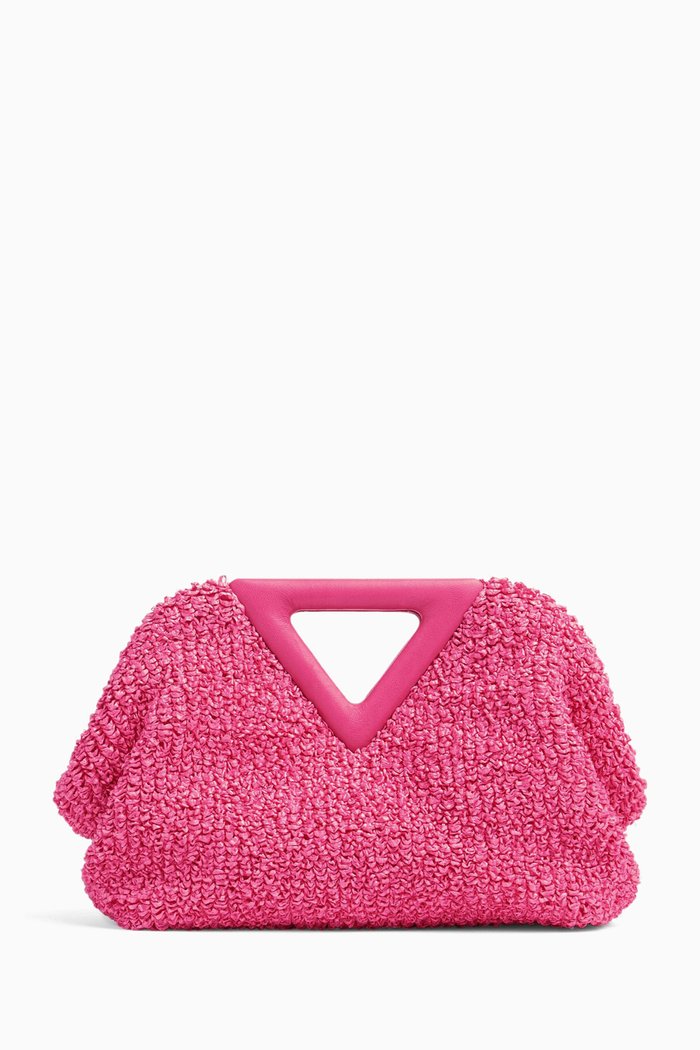 

Small Point Top Handle Bag in Curly Raffia, Pink