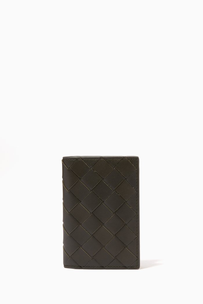 

Bi-fold Card Case in Intrecciato Calfskin, Green