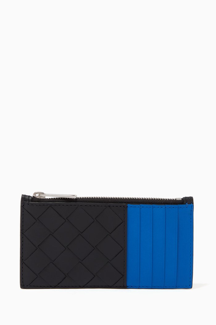 

Zipped Card Case in Intrecciato Calfskin, Black
