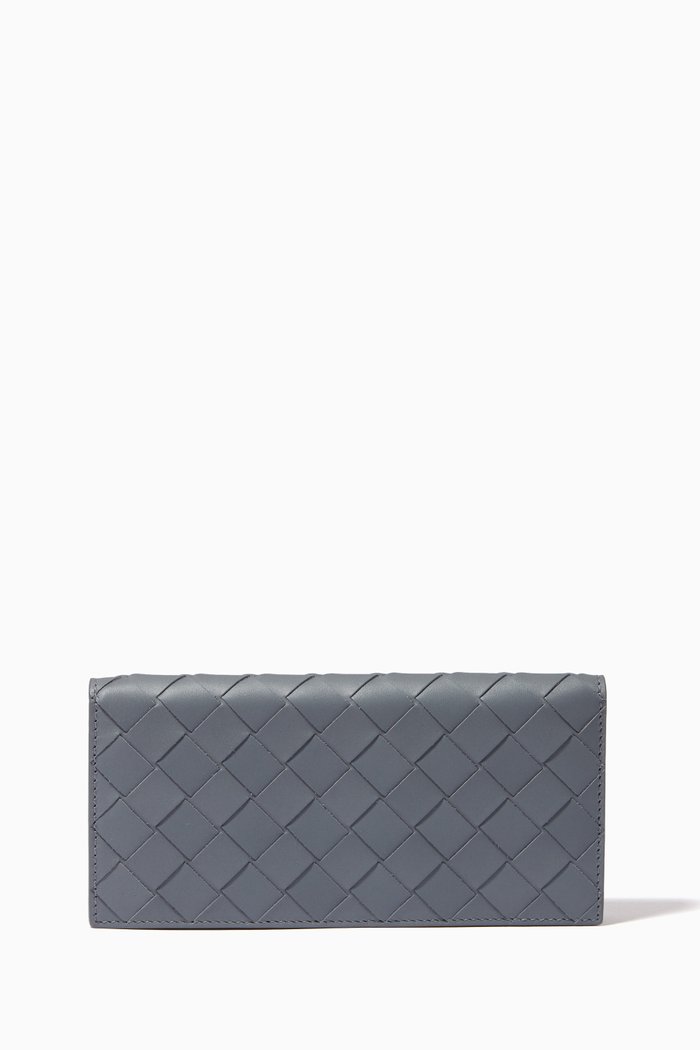 Continental Wallet in Intrecciato Calfskin, Grey