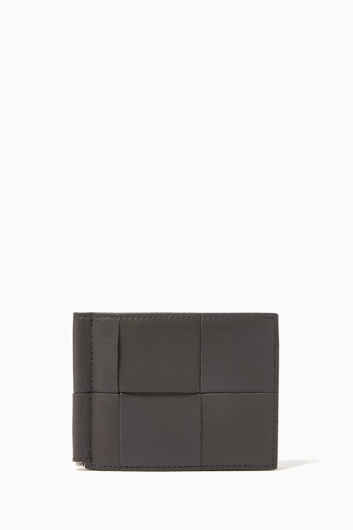 

Bill Clip Wallet in Intrecciato Urban Leather, Grey