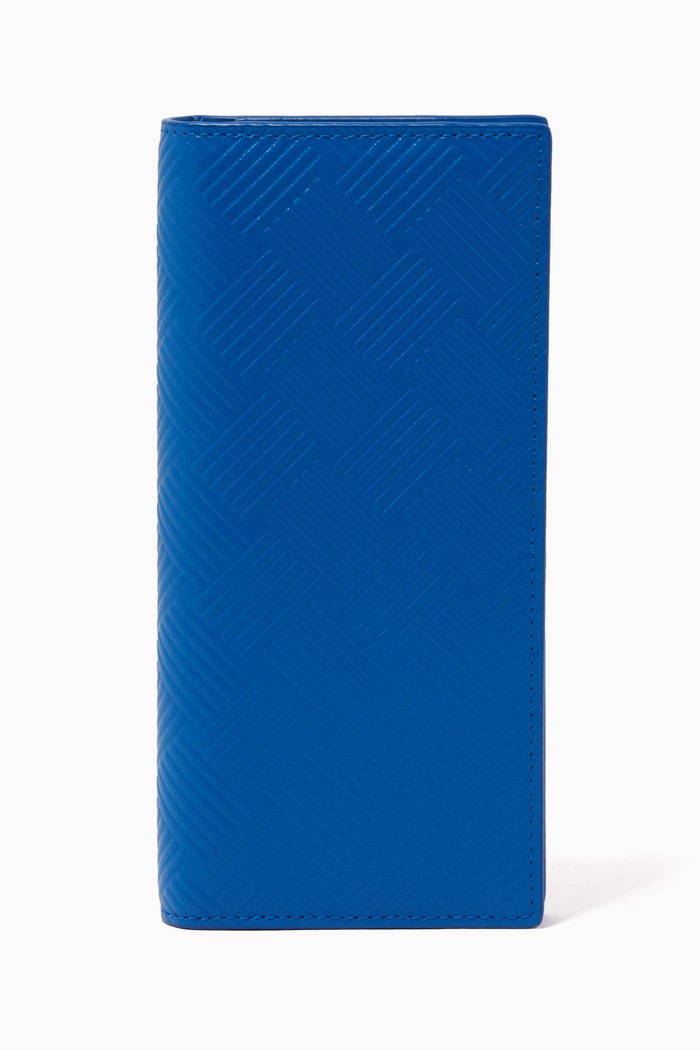 

Slim Long Wallet in Intrecciato Debossed Calfskin, Blue