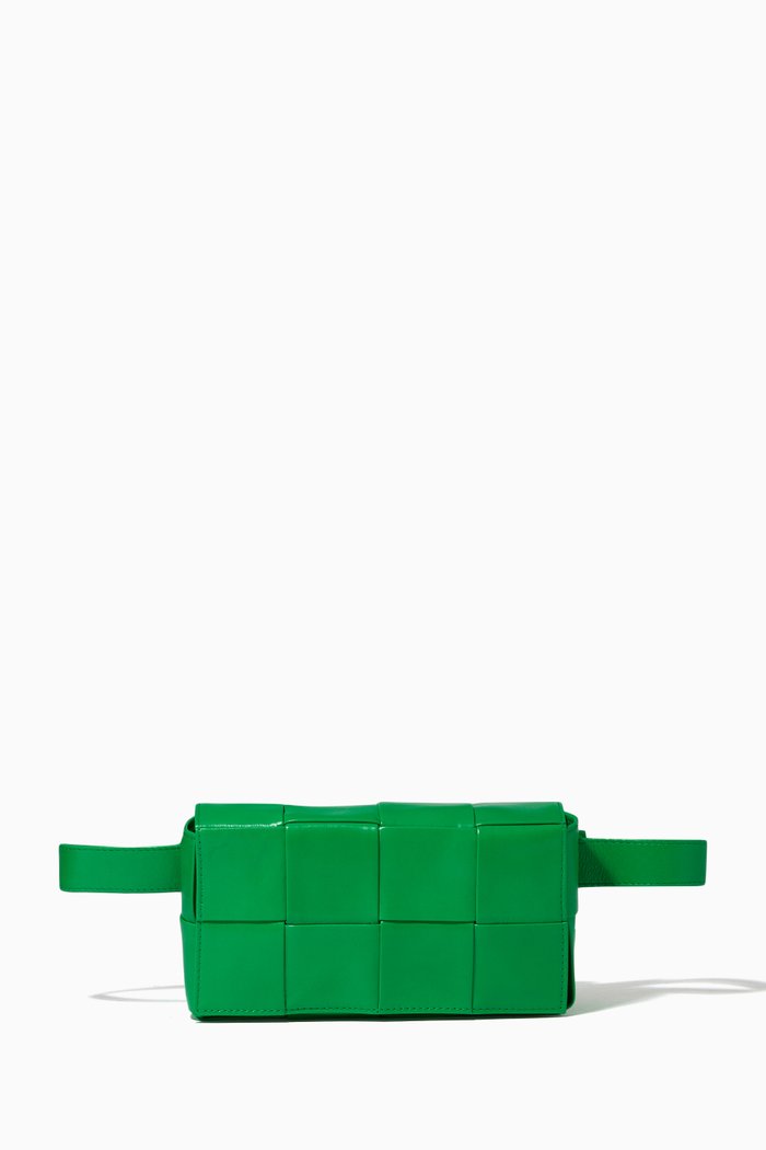 

Mini Cassette Belt Bag in Intrecciato Paper Calf, Green