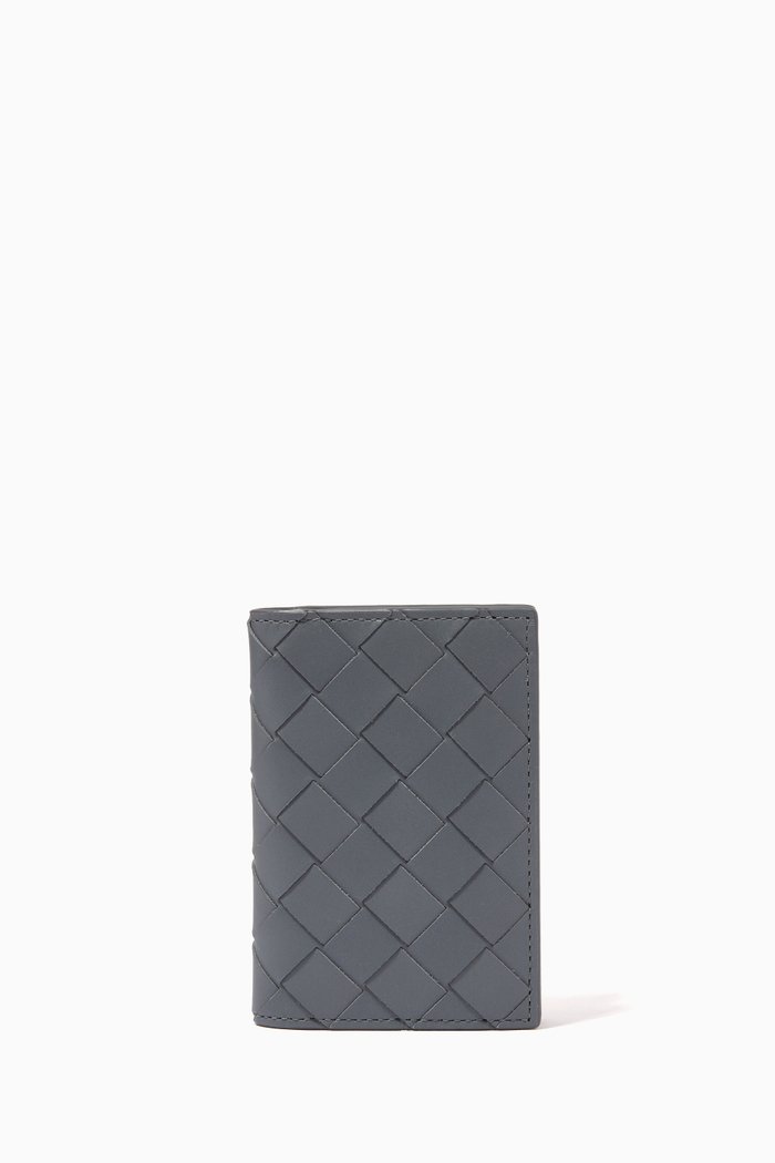 

Bi-fold Card Case in Intrecciato Calfskin, Grey