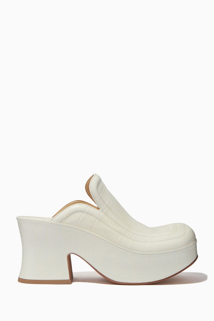 

Wedge Clogs in Embossed Leather, White